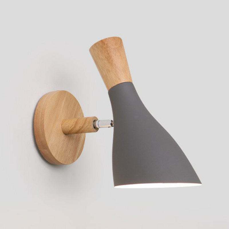 Metallic Swivel Shade Wall Lamp - Macaron 1-Bulb Wood Bedroom Light Fixture Grey / D