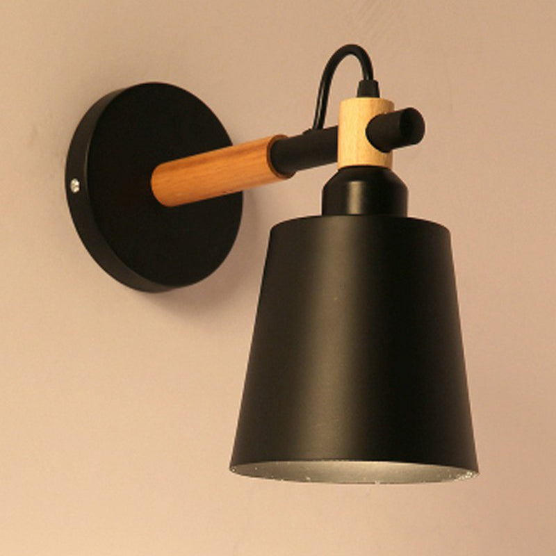 Sleek Metallic Wall Light With Tapered Shade - Stylish 1 Head Fixture For Bedroom Black