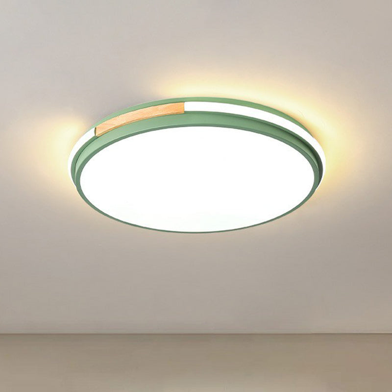 Sleek Round Led Flush Mount Light For Bedrooms - Acrylic Finish Green / Small White
