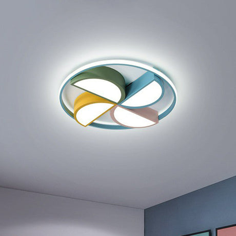 Blue Macaron Pinwheel Led Flush Ceiling Light Fixture For Bedrooms