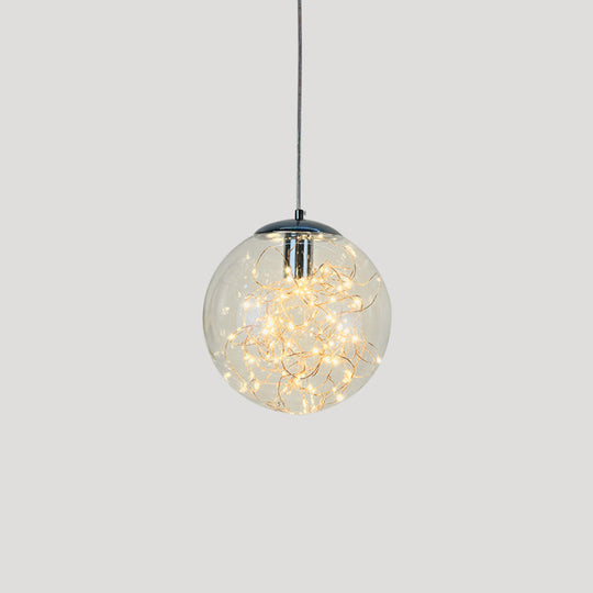 Sleek Geometric Led Pendant Light With Clear Glass Shade Ideal For Bedroom Ambiance And Starry