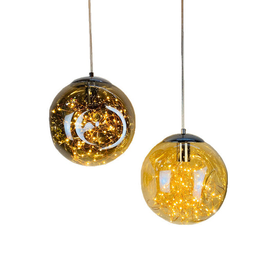 Sleek Geometric Led Pendant Light With Clear Glass Shade Ideal For Bedroom Ambiance And Starry