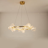 Globe Living Room Led Chandelier Light - Contemporary Clear Glass With Gold Halo Ring
