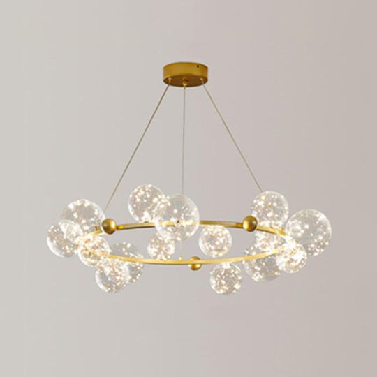 Modern Led Chandelier Pendant Light With Ball Shaped Clear Glass Gold; Perfect For Dining Rooms