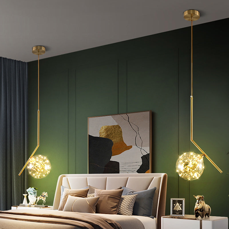 Simplicity Clear Glass Globe Ceiling Light: Led Pendant For Bedroom - Brass Finish / C