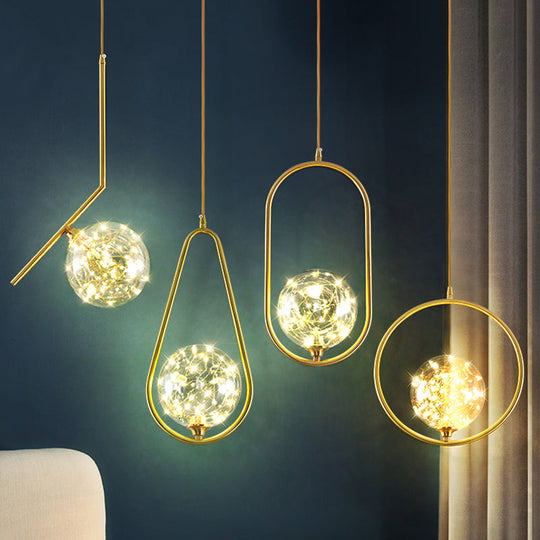 Modern Globe Glass Pendant Light For Bedroom Led Hanging Ceiling Fixture In Brass