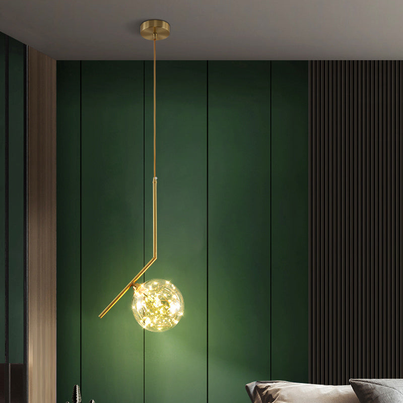 Simplicity Clear Glass Globe Ceiling Light: Led Pendant For Bedroom - Brass Finish