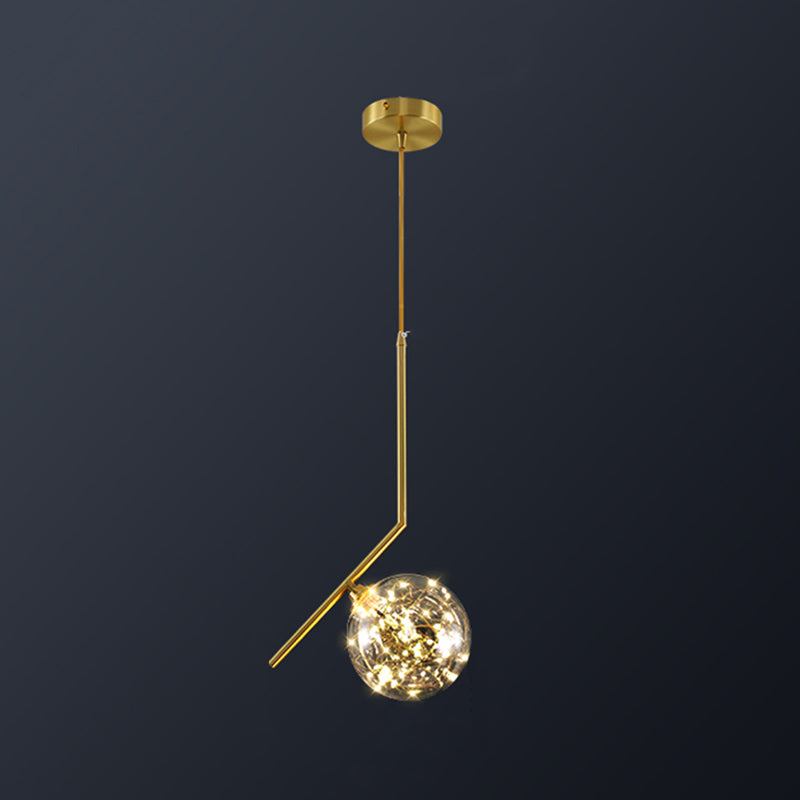Simplicity Clear Glass Globe Ceiling Light: Led Pendant For Bedroom - Brass Finish