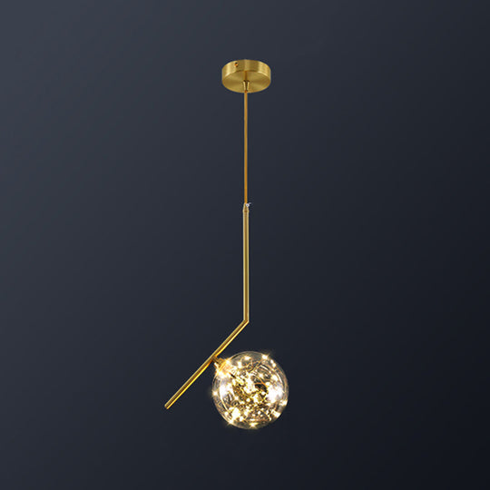 Simplicity Clear Glass Globe Ceiling Light: Led Pendant For Bedroom - Brass Finish
