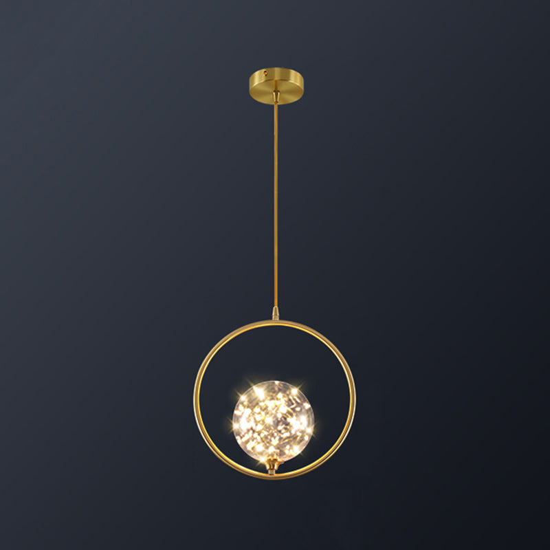 Modern Globe Glass Pendant Light For Bedroom Led Hanging Ceiling Fixture In Brass