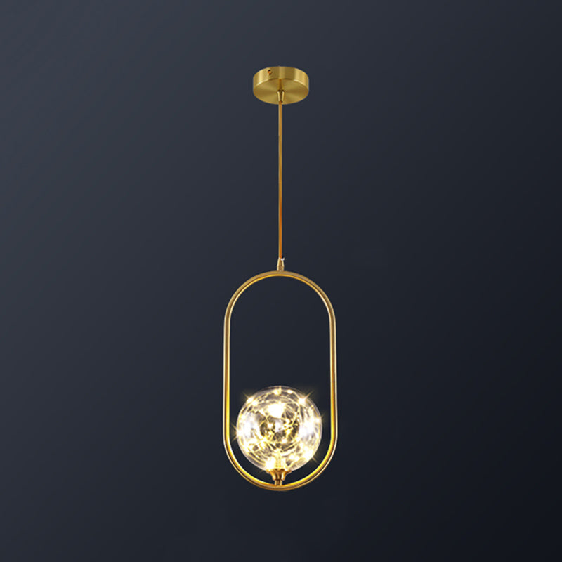 Simplicity Clear Glass Globe Ceiling Light: Led Pendant For Bedroom - Brass Finish / B