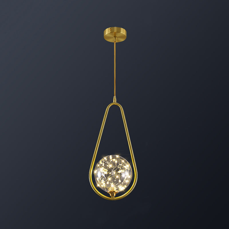 Modern Globe Glass Pendant Light For Bedroom Led Hanging Ceiling Fixture In Brass