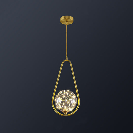 Modern Globe Glass Pendant Light For Bedroom Led Hanging Ceiling Fixture In Brass