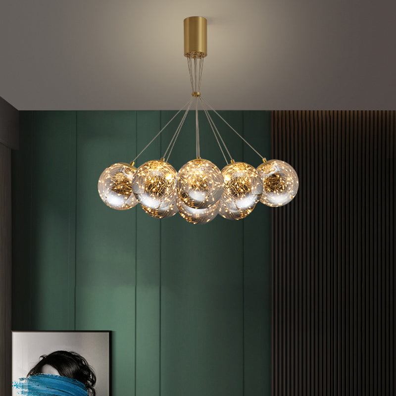 Handblown Glass Led Multi Light Pendant - Modern Brass Starry Hanging Lighting
