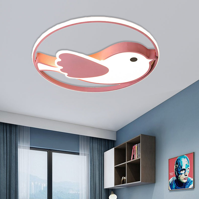 Cartoon Led Flush Mount Lamp: Pink Acrylic Shade Bedroom Lighting - 18’/21.5’ Diameter
