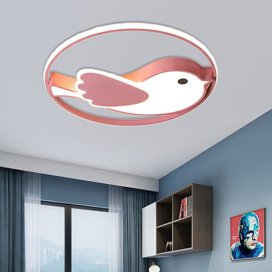 Cartoon Led Flush Mount Lamp: Pink Acrylic Shade Bedroom Lighting - 18’/21.5’ Diameter