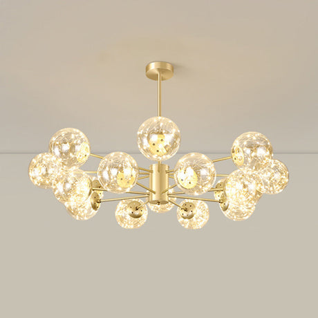 Contemporary Radial Led Pendant Chandelier With Clear Globe Glass Shade - Metallic Gold Finish