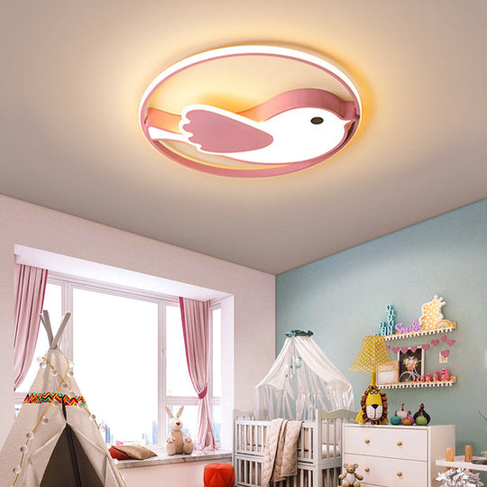 Cartoon Led Flush Mount Lamp: Pink Acrylic Shade Bedroom Lighting - 18’/21.5’ Diameter