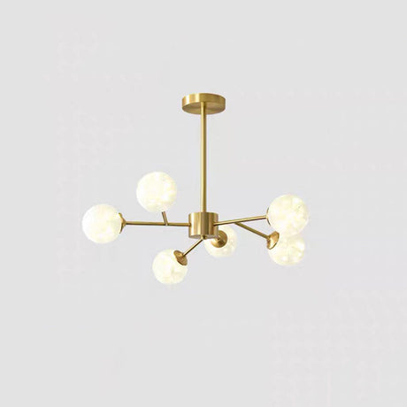 Modern Metallic Hanging Chandelier With Led Lights & Glass Shade For Living Room 6 / Cream B