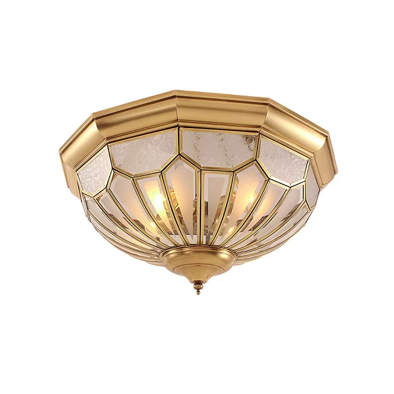 Classic Gold Bedroom Flush Mount Lamp With Frosted Glass Shade And Multiple Lights (18’/21’/23.5’)