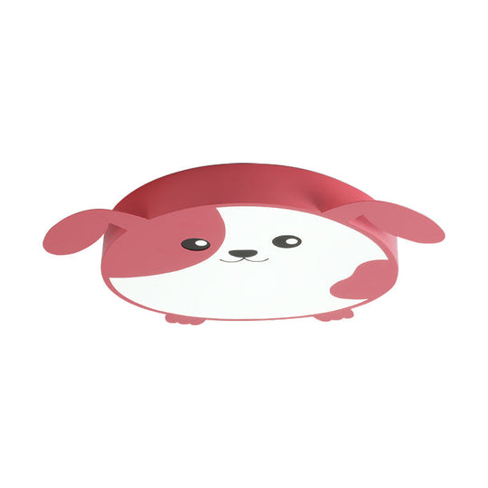 Doggie-Themed Led Flush Mount Ceiling Light For Kids’ Bedrooms In Pink/Green With Warm/White