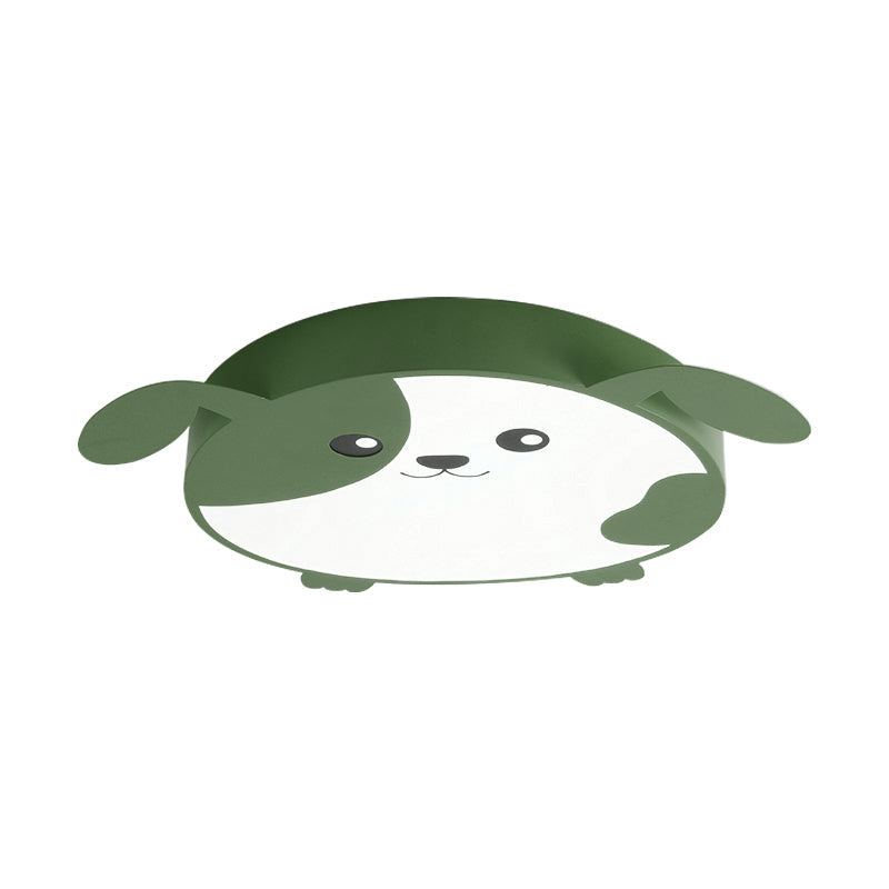 Doggie-Themed Led Flush Mount Ceiling Light For Kids’ Bedrooms In Pink/Green With Warm/White