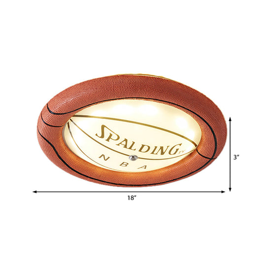 Basketball Design Led Ceiling Light In Brown Resin And Frosted Glass - Warm/White