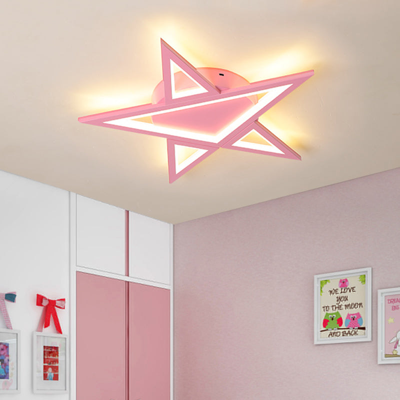 Modern Aluminum Star Shaped Pendant Light With Led In Blue/Pink - Flush Mount Ceiling