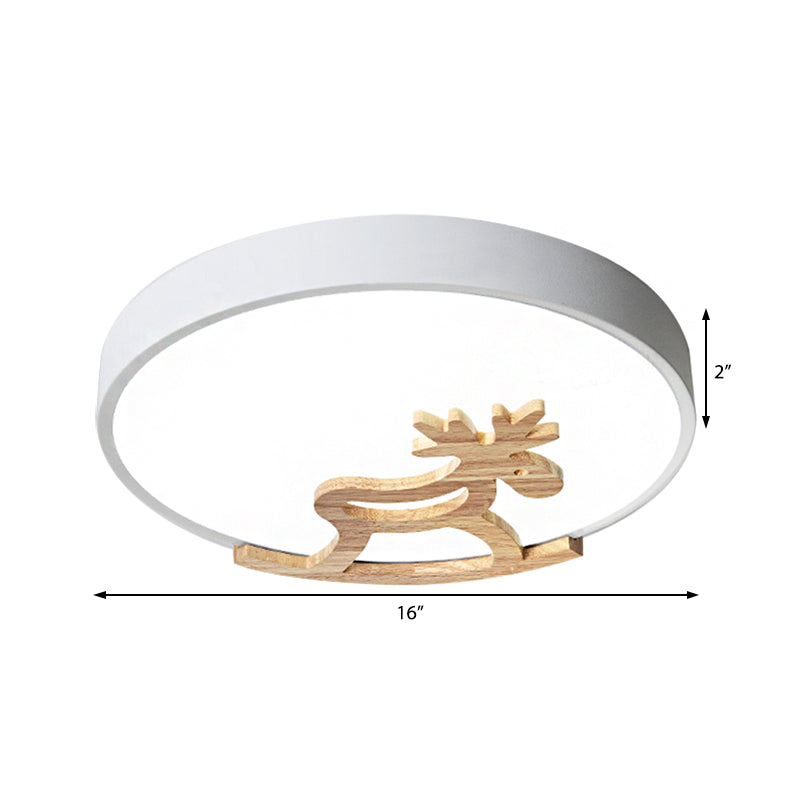 Kid’s Led Deer Flush Mount Ceiling Light In Gray/White With Acrylic And Wood Accents