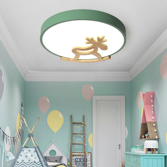 Kid’s Led Deer Flush Mount Ceiling Light In Gray/White With Acrylic And Wood Accents