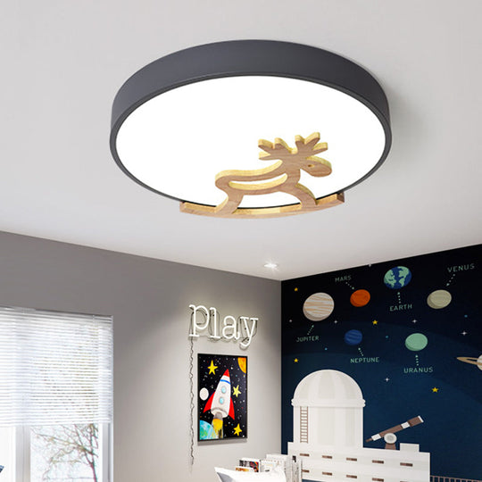 Kid’s Led Deer Flush Mount Ceiling Light In Gray/White With Acrylic And Wood Accents