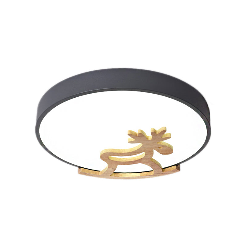 Kid’s Led Deer Flush Mount Ceiling Light In Gray/White With Acrylic And Wood Accents