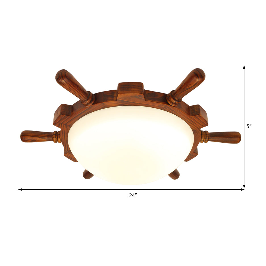 Modern Led Wood Rudder Flush Light With Frosted Glass Shade - Warm/White