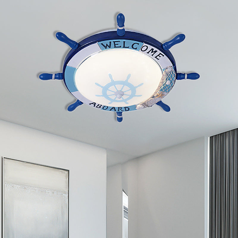 Kids’ Resin Ceiling Light With Bubble Glass Shade - Blue Rudder Flush Mount Lamp