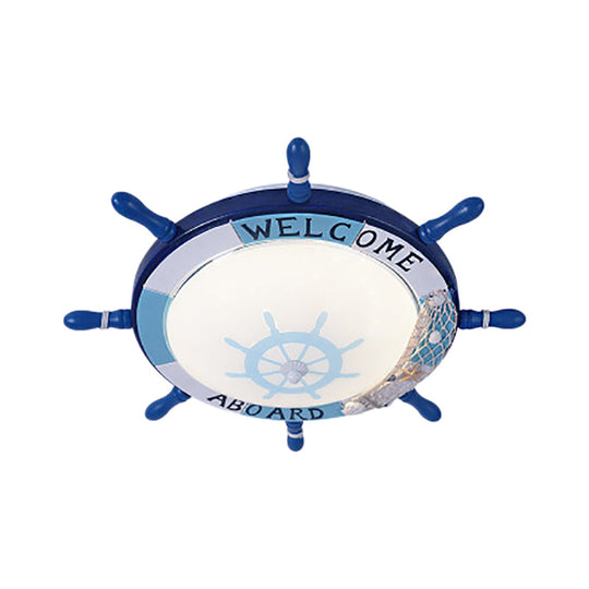 Kids’ Resin Ceiling Light With Bubble Glass Shade - Blue Rudder Flush Mount Lamp