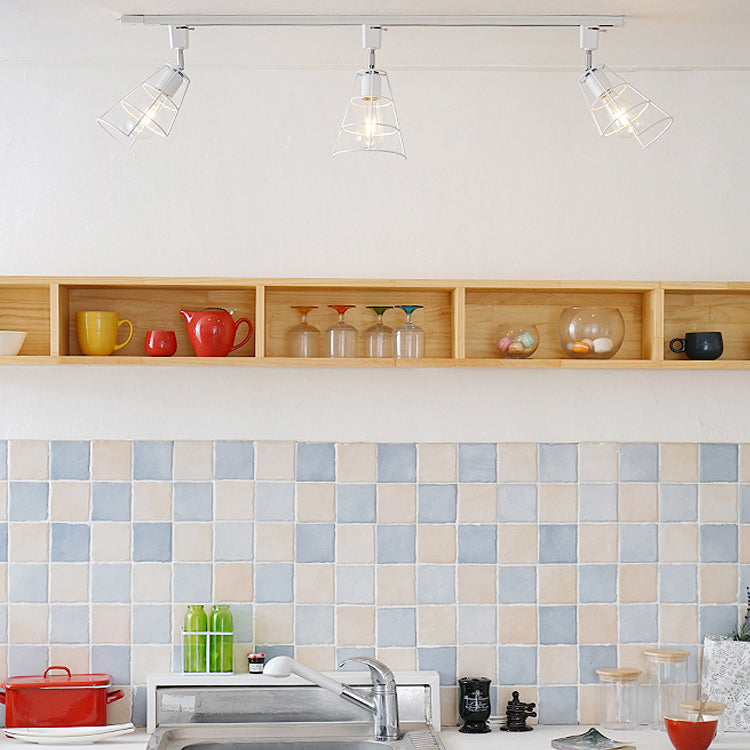 Retro Wire Cage Semi Flush Ceiling Light With Rotatable Conical Shade Black/White Metal