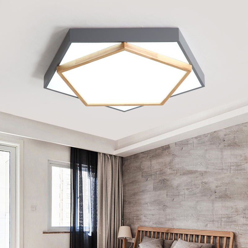 Pentagon Led Flush Mount Lamp In Acrylic Grey/White - 3 Color Options And Sizes Available