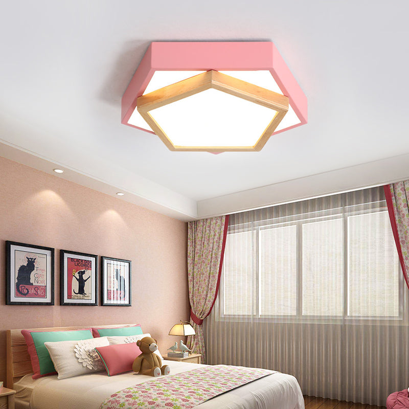 Pentagon Macaron Acrylic Led Flush Mount Lamp In White/Warm/Natural Light - Sizes 14/18/21.5