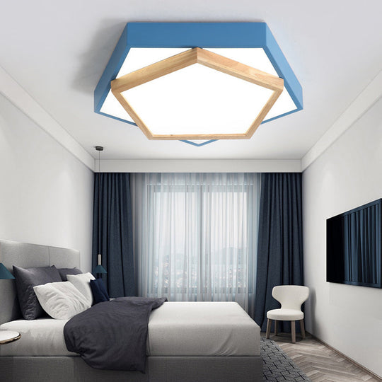 Pentagon Macaron Acrylic Led Flush Mount Lamp In White/Warm/Natural Light - Sizes 14’/18’/21.5