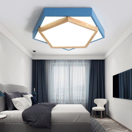 Pentagon Macaron Acrylic Led Flush Mount Lamp In White/Warm/Natural Light - Sizes 14/18/21.5