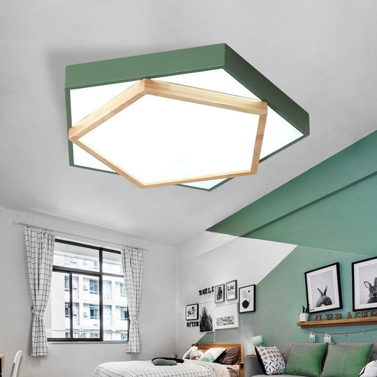Pentagon Macaron Acrylic Led Flush Mount Lamp In White/Warm/Natural Light - Sizes 14/18/21.5 Green /