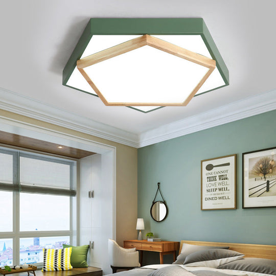 Pentagon Macaron Acrylic Led Flush Mount Lamp In White/Warm/Natural Light - Sizes 14/18/21.5