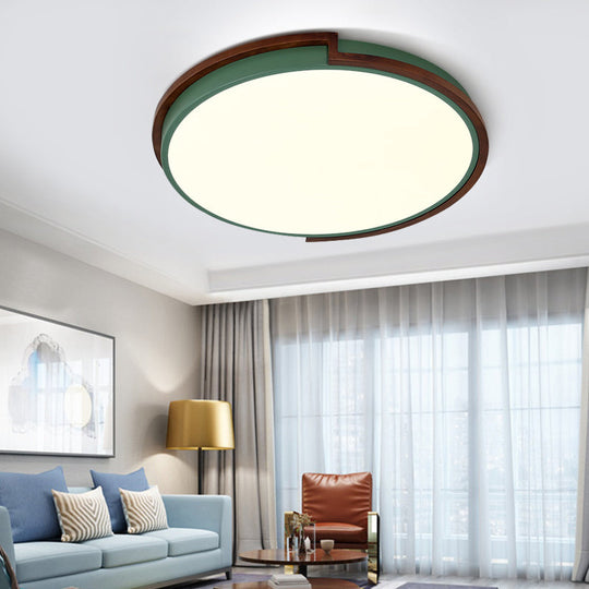 Modern Circle Flush Mount Macaron Metal Led Lamp White/Green With Acrylic Diffuser For Living Room