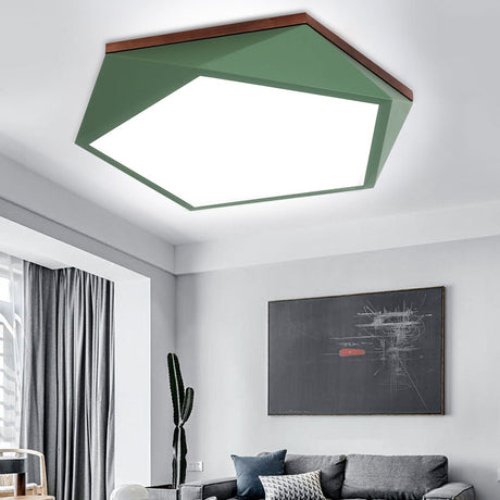 Minimalist Metal Green Led Flush Mount Ceiling Light With Acrylic Diffuser - 16.5/20.5 Wide For