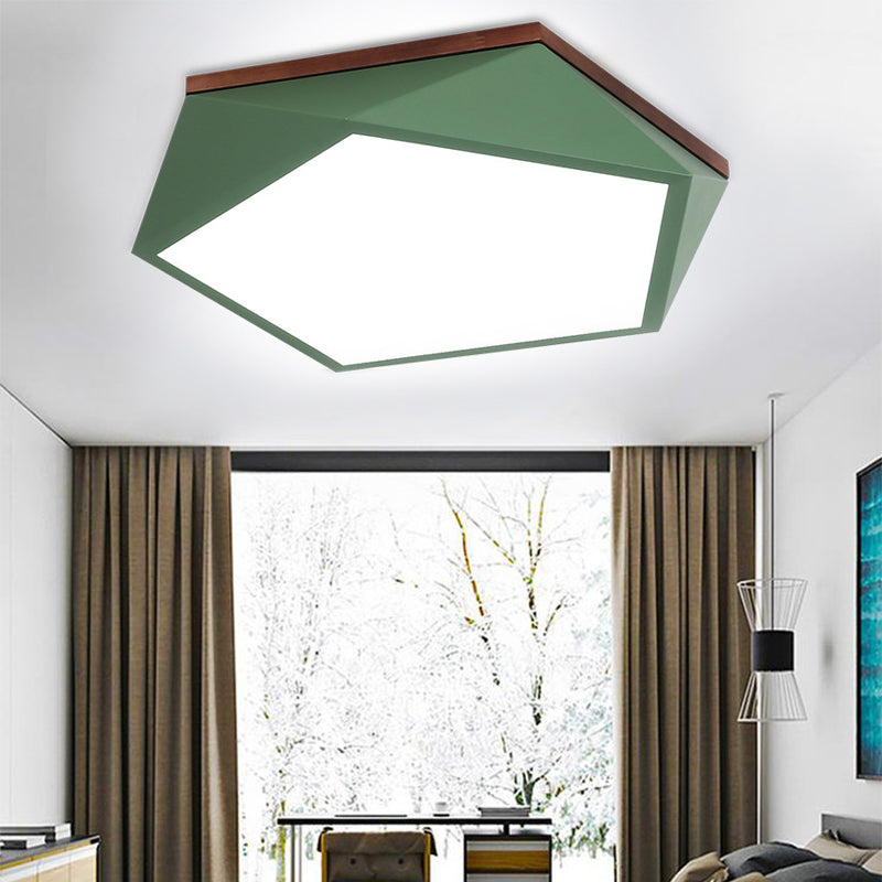 Minimalist Metal Green Led Flush Mount Ceiling Light With Acrylic Diffuser - 16.5’/20.5’ Wide