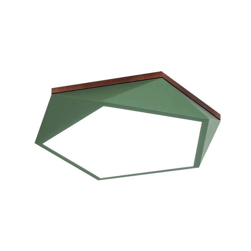 Minimalist Metal Green Led Flush Mount Ceiling Light With Acrylic Diffuser - 16.5’/20.5’ Wide