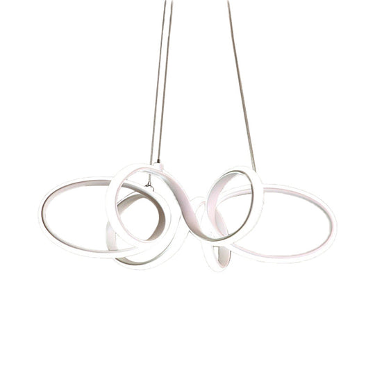 Modern White Curve Chandelier Light Fixture - Acrylic Led Pendant For Bedroom