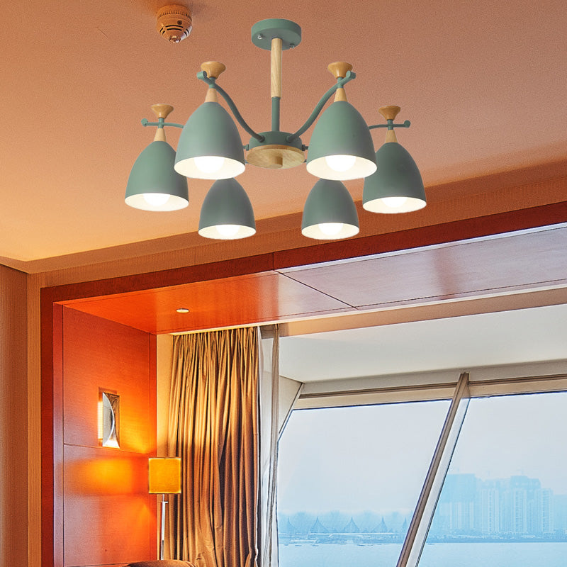 Contemporary Cone Chandelier Pendant Light - Metal 3/6/8 Lights Grey/White/Green Bedroom Lighting 6