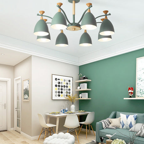 Contemporary Cone Chandelier Pendant Light - Metal 3/6/8 Lights Grey/White/Green Bedroom Lighting