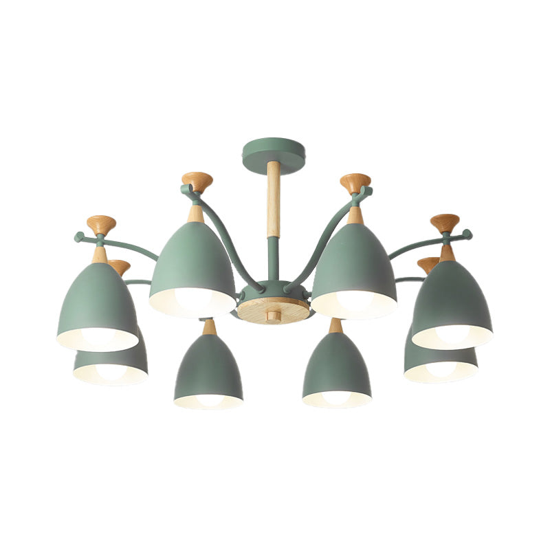 Contemporary Cone Chandelier Pendant Light - Metal 3/6/8 Lights Grey/White/Green Bedroom Lighting